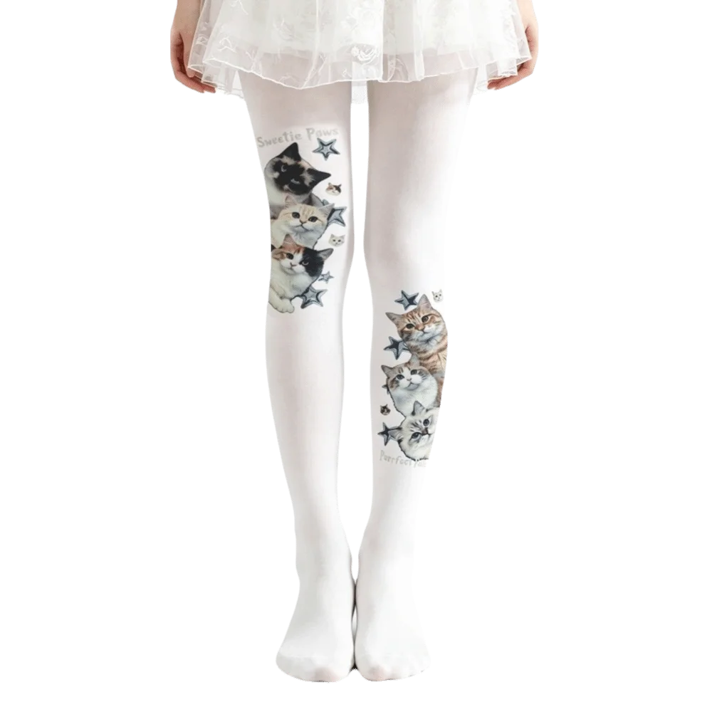 Y2K Velvet Pantyhose Medium Thickness Plus size Women Printed Tights Polyamide Fabric Regular Crotch Footed Tights