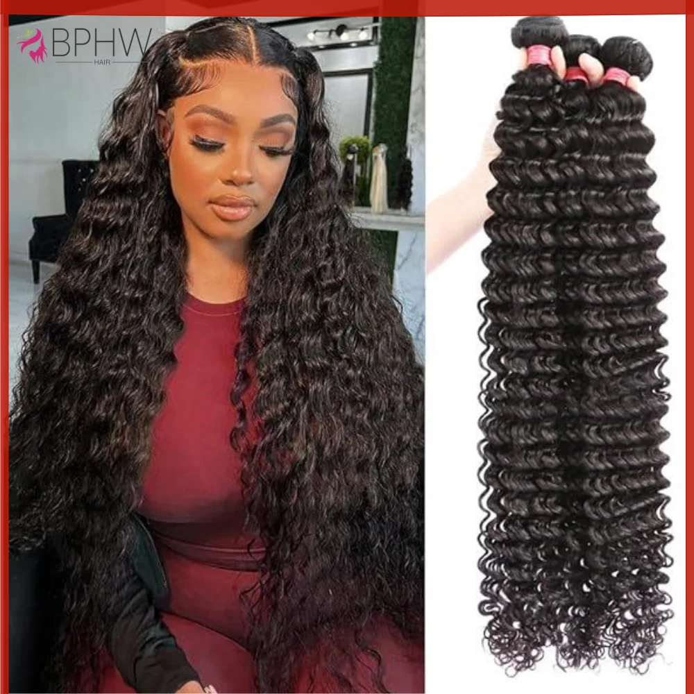 

Deep Wave 100% Human Hair Bundles 30 Inch 1 or 3 PCS Bundles Raw Hair Human Hair Natural Black Bundles Weaving Extensions BPHW