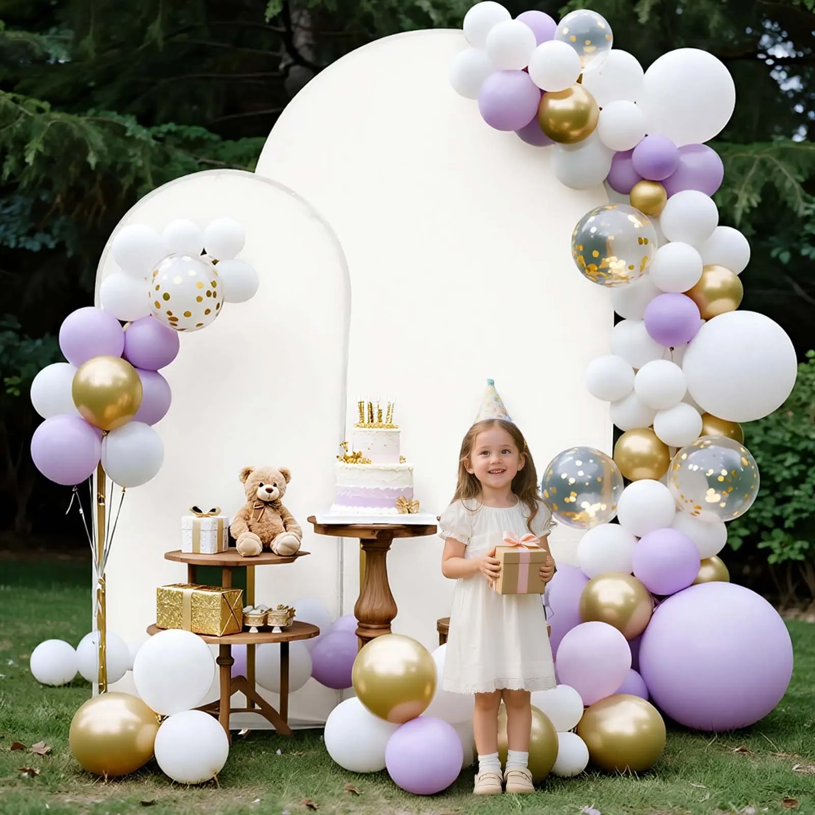 Lot de 2 arches de mariage en métal doré 2,2 m et 1,8 m avec housses pour décorations de fête, anniversaire, cérémonie, événement, cadre d'arche à ballons