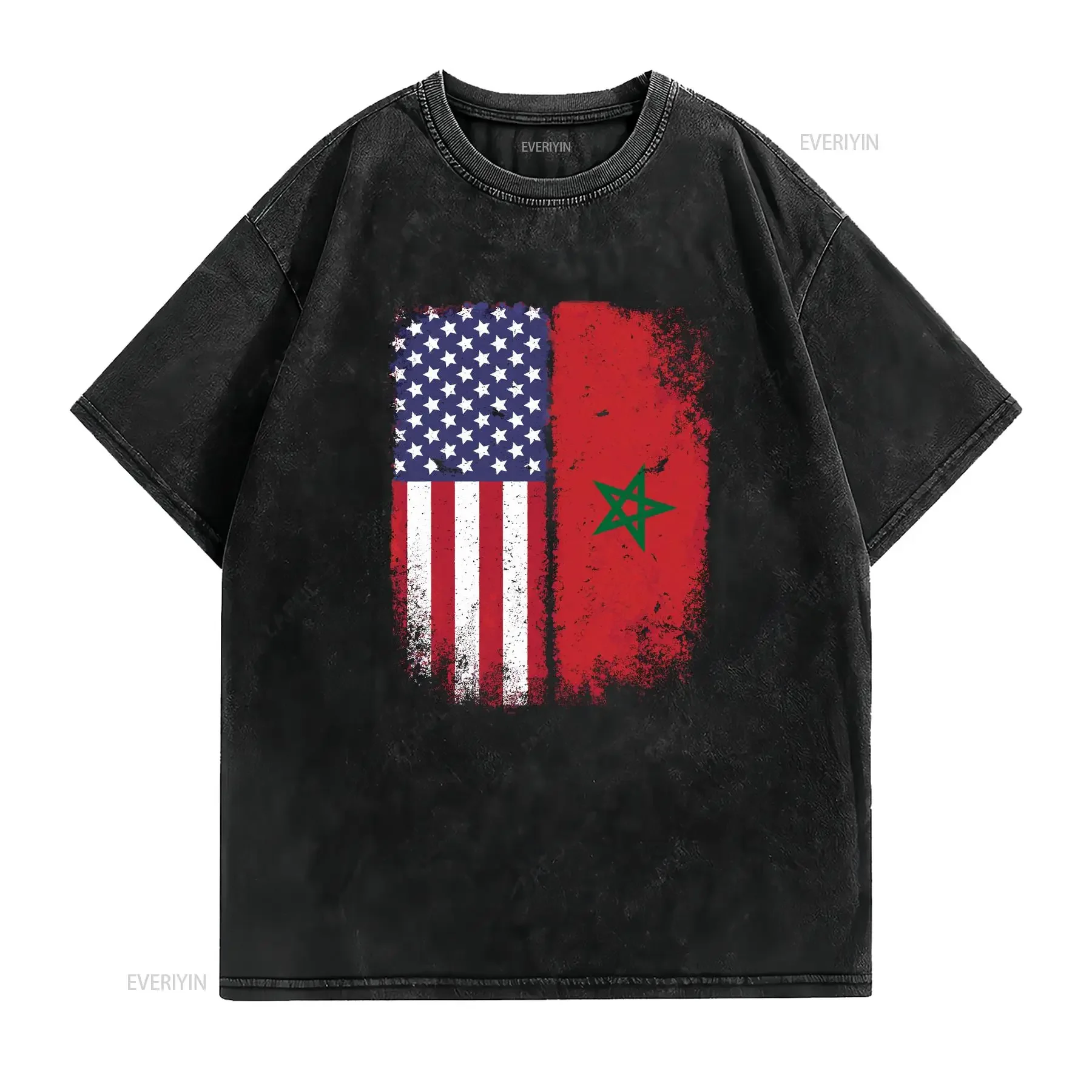 Moorish American Flag Morocco Usa Moroccan Star Womens T Shirt Black Large vintage Washed Versatile graphic designer clothes