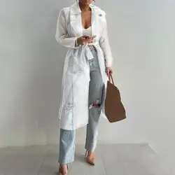 Fashion Women Mesh Jacket Puff Sleeve Sunscreen Shirt Lace Up Summer Thin Coat