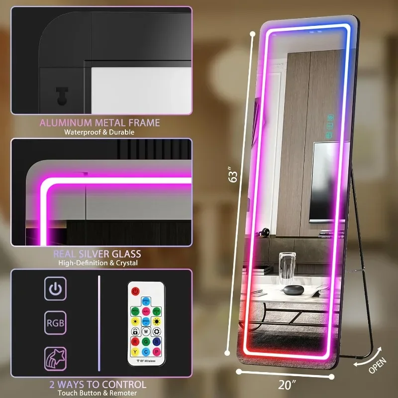 RGB LED Full Length Mirror With Lights, 63