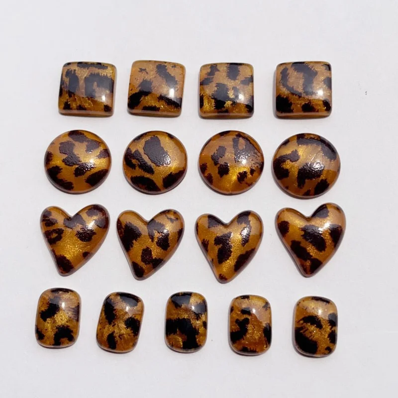Wholesale 100pcs/lot color leopard print effect geometry square rounds hearts shape resin cabochon diy jewelry garment accessory