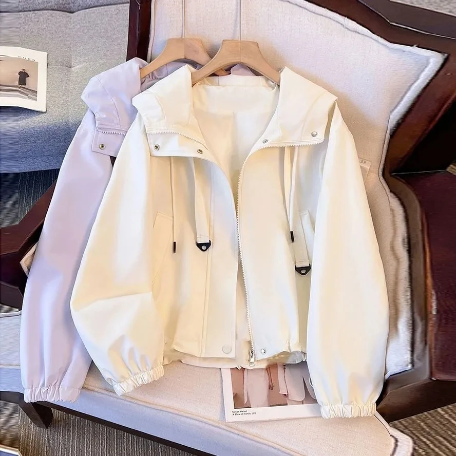 Women Purple Jacket Coat 2025 New Short Casual Women Hooded Trench Coat Spring Autumn Women Loose Windbreaker Women Jacket Top