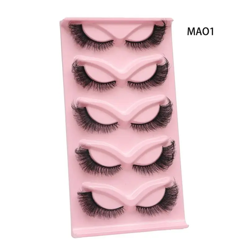 5 Pairs Cat Eye Lashes Faux Mink Eyelashes Natural long Manga Lashes Winged End Eye Elongated Eyelashes Fake Lashes Makeup