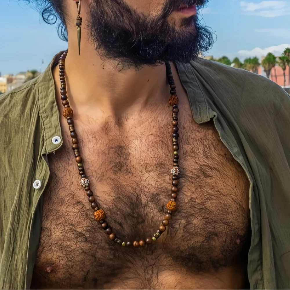 Bohemia Coconut Shell Wood Beads Necklace Retro Long Summer Walnut Men Necklace Fashion Beach Party Jewelry Accessories view 2