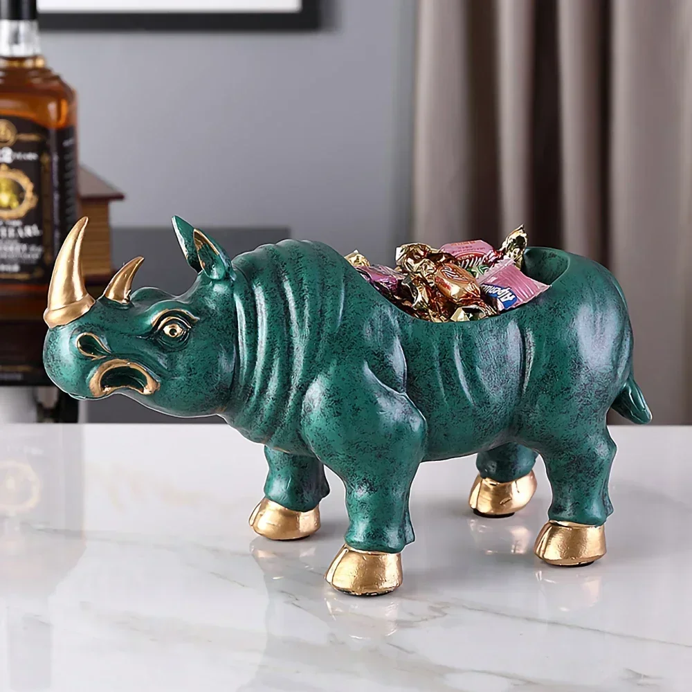 

Animal Figurines,Sculpture Home Decoration Accessories,Table Ornaments,Candies Storage Box,Rhinoceros Statue,Living Room Decor