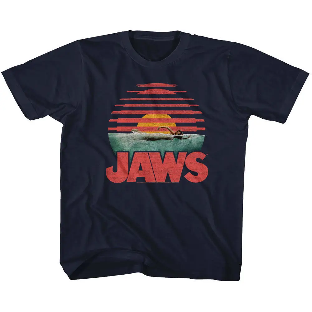 Jaws Movie Ocean Sunset Surface Swimming Youth T Shirt 2T YXL