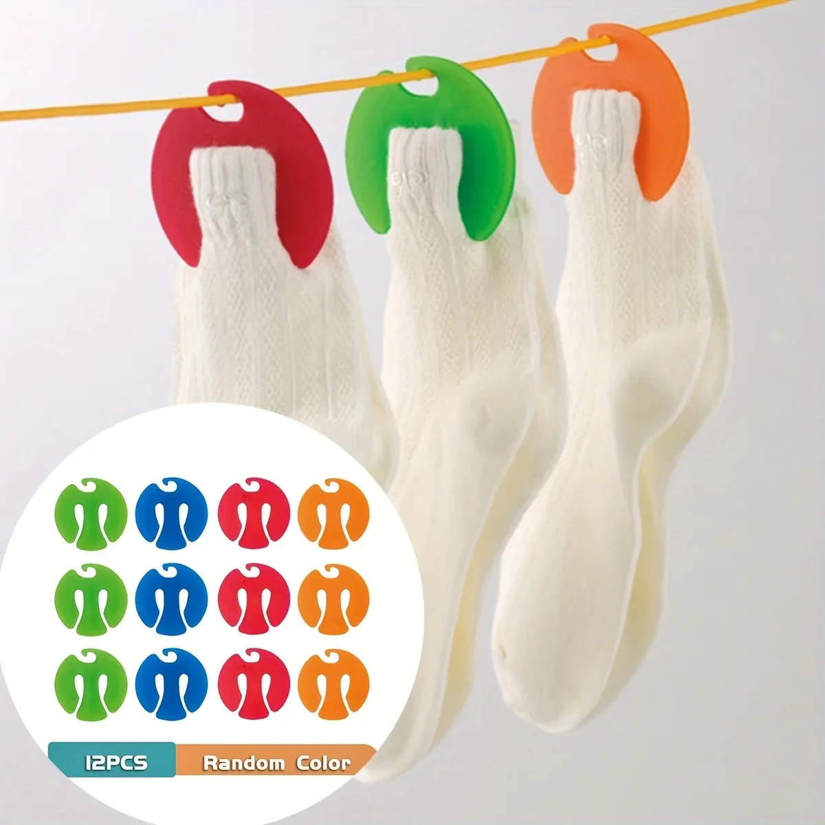 12Pcs Random Color Sock Clips, 2.67 Inch Anti-Slip Drying Hooks, Household Organizer for Underwear and Gloves