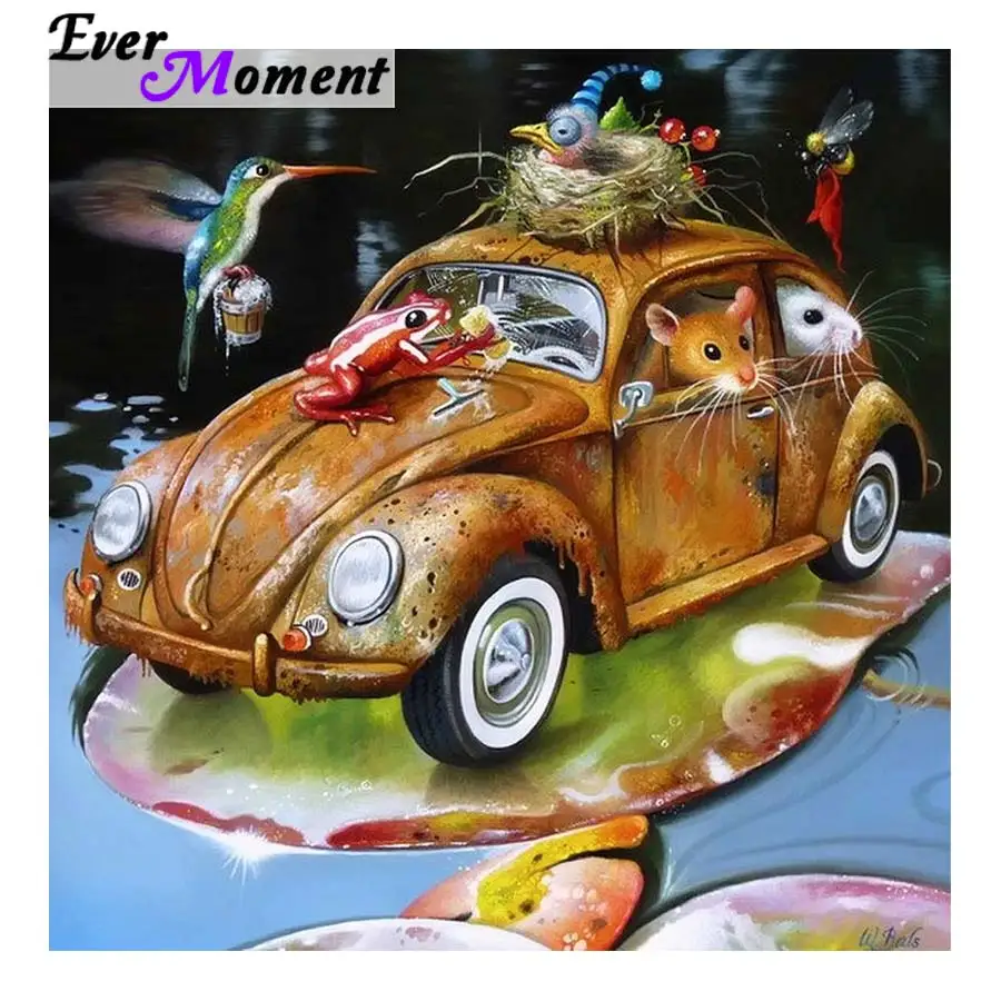 Ever Moment Diamond Painting Cross Stitch Car Cleaning Factory Frog Mouse Bird Cartoon Full Squrae Resin Drills Kids Fun ASF996