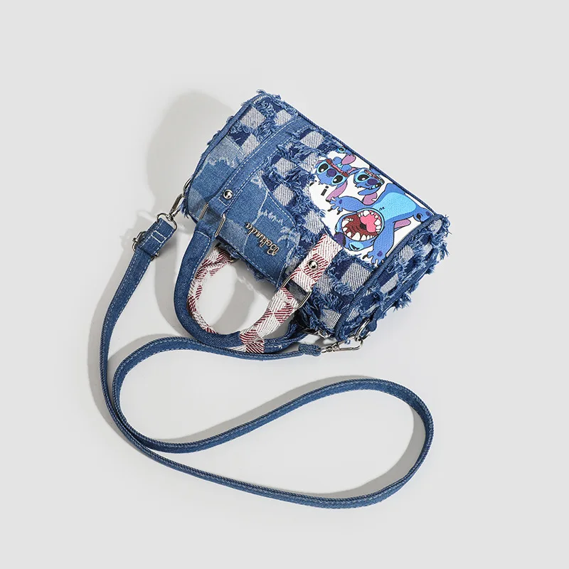 Borsa a tracolla in denim Disney Stitch Borsa a tracolla da donna in cartone animato di alta qualità Borse per borse per la spesa portatili per ragazza di moda