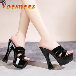 2023 Summer Black Platform Sandals Women Outdoors Leisure Slippers Fashion Slides Party High Heels 14CM Model Walking Show Shoes