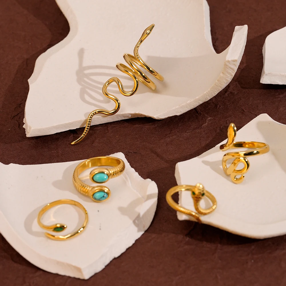 

ENFASHION Anillos Mujer Snake Series Open Ring For Women Stainless steel 18K Plated Gold Fashion Cocktail Jewelry R254483 254484