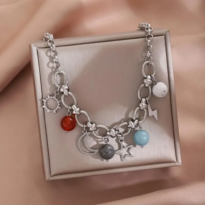 نجم البحر محارة تقليد اللؤلؤ المرأة الفولاذ المقاوم للصدأ قلادة الشمس والقمر قلادة الصيف عطلة الشاطئ Y2K الأزياء والمجوهرات #3