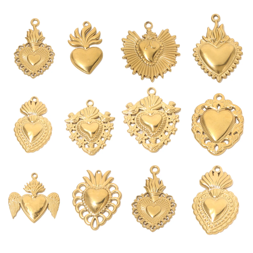 5 Stück Edelstahl-Herzanhänger PVD Gold Bohemian Charms für DIY Schmuckherstellung Ohrringe Halskette Verbinder Zubehör Geschenk