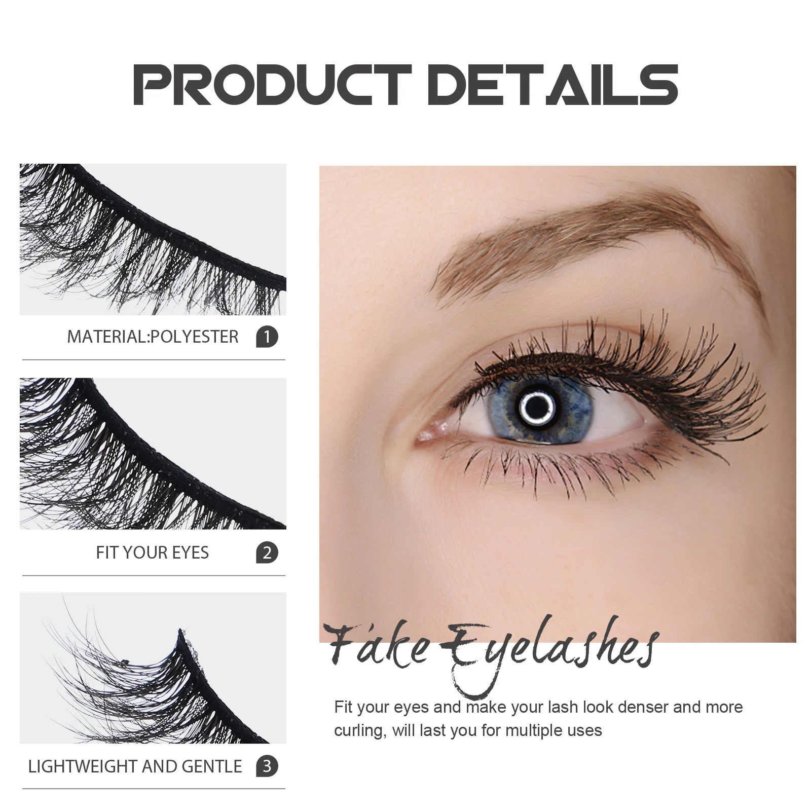 

False Eyelashes 3D Look Thick Curly Lashes For Dramatic Eyes Reusable Makeup Lash Extensions Bulk Eyelashes