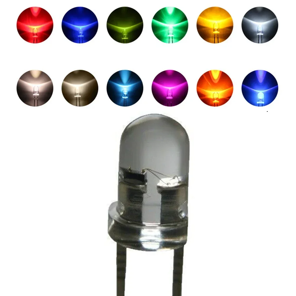 100pcs LED Lamp Beads F5mm Round Head Mist Straight Plug Multi-Color Light-Emitting Tube Led Lamp Bead Electronic Components