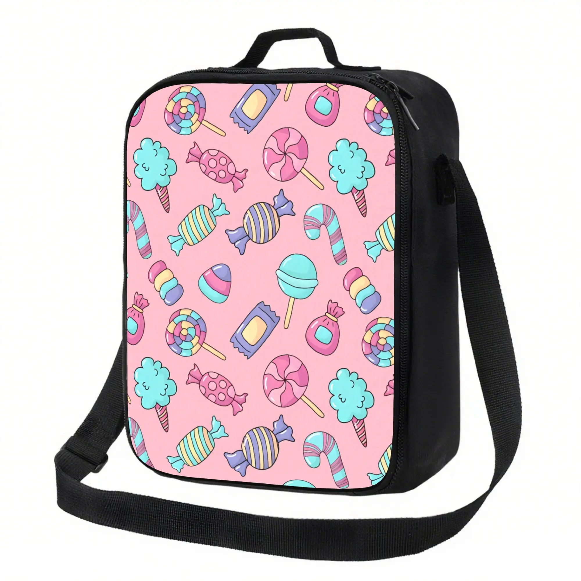 Candy Print Insulated Lunch Bag 600D Oxford Fabric for School Office Picnic Travel
