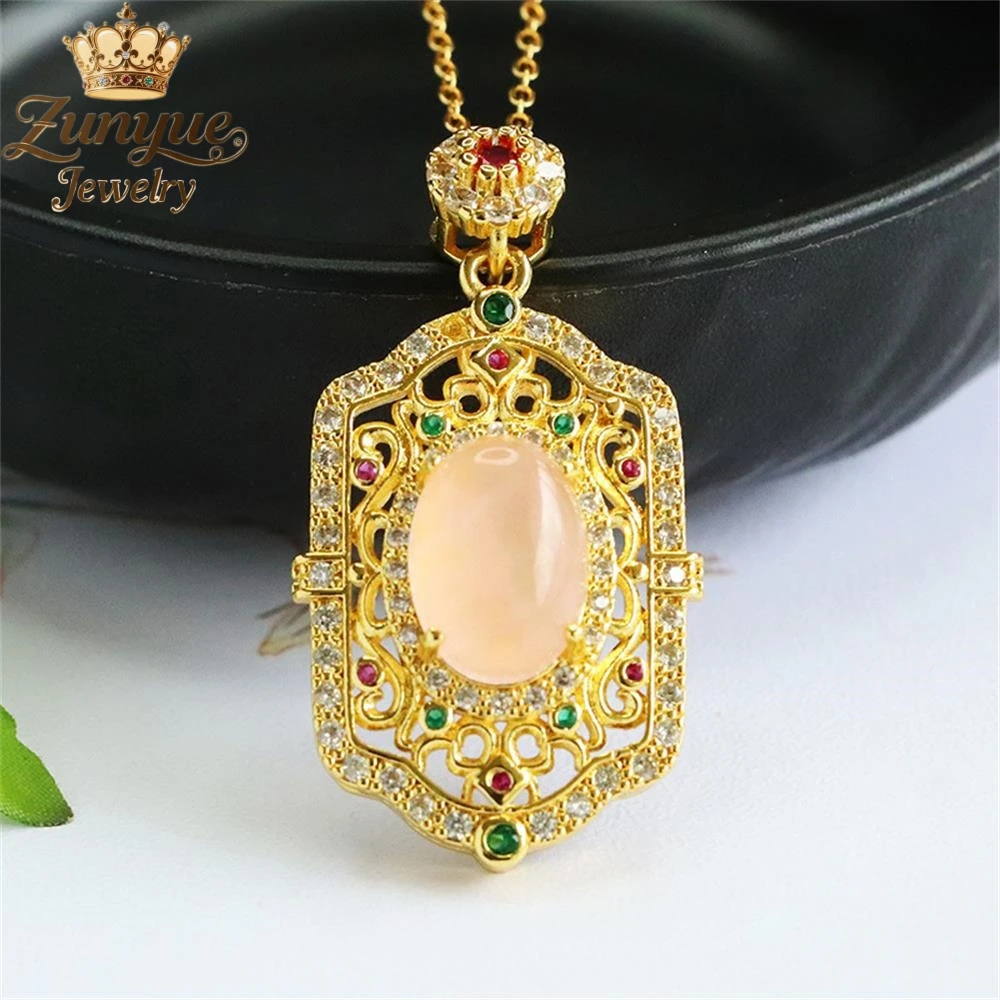 

High-End Natural Rose Crystal Hollowed-Out Gemstone Pendant Luxury Quality Fashion Fine Jewelry Exquisite Elegant Popular Charms
