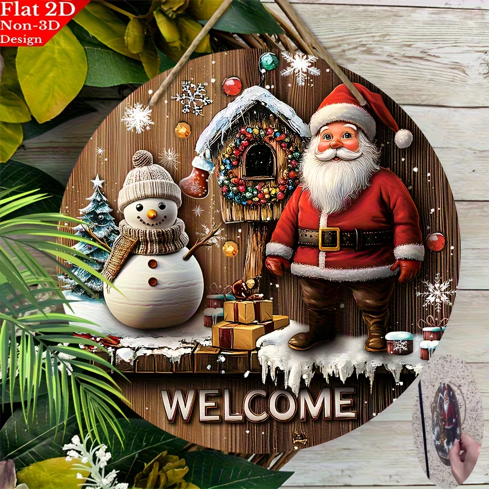 2D flach, 1-Weihnachtsdekoration aus Holz – Weihnachtsmann- und Schneemann-Design, geeignet für Familien- und Gartenfeste