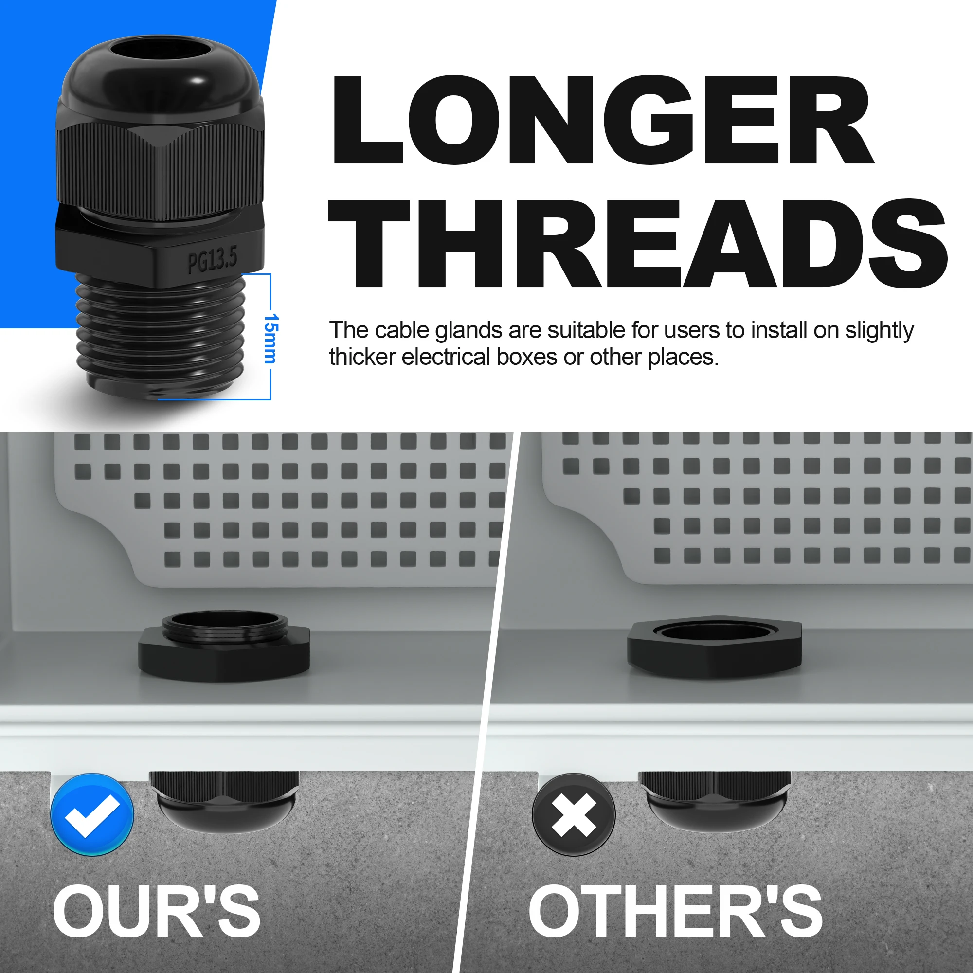 72PCS Cable Glands Kit Waterproof Strain Relief Cord Connector Grip Cable Pass Through PG7 1/4