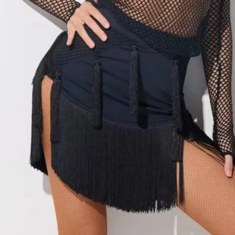 Customized DAVID Women's Latin Dance Clothing Practice Dress with Split Tassel Skirt DW282