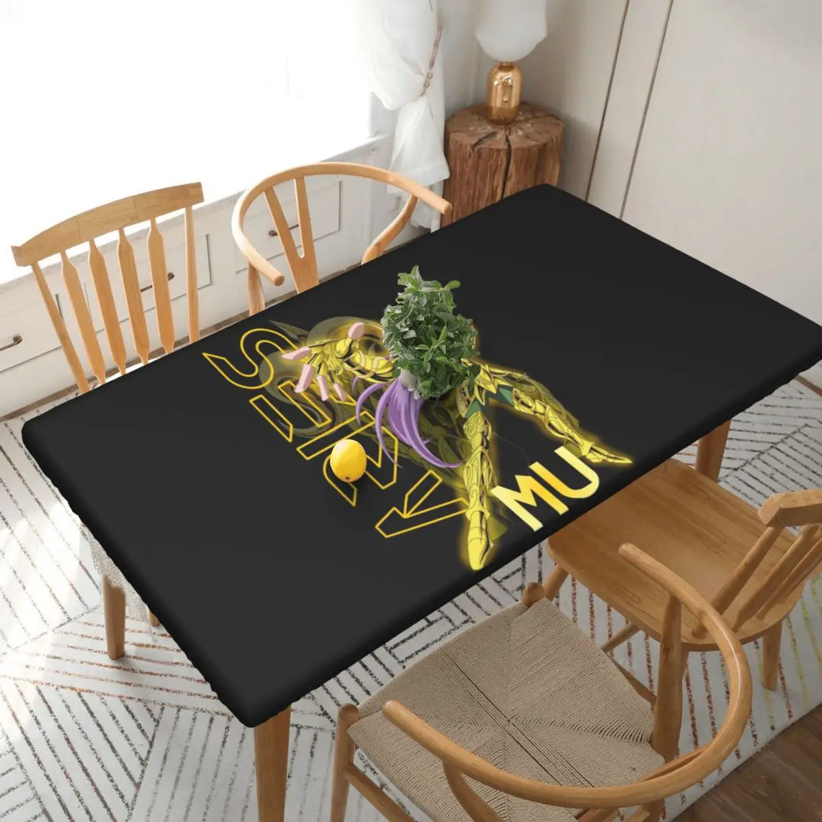 Mu Knights Of The Zodiac Custom Rectangular Tablecloth Oilproof Table Cover for Dining Events Table Cloth