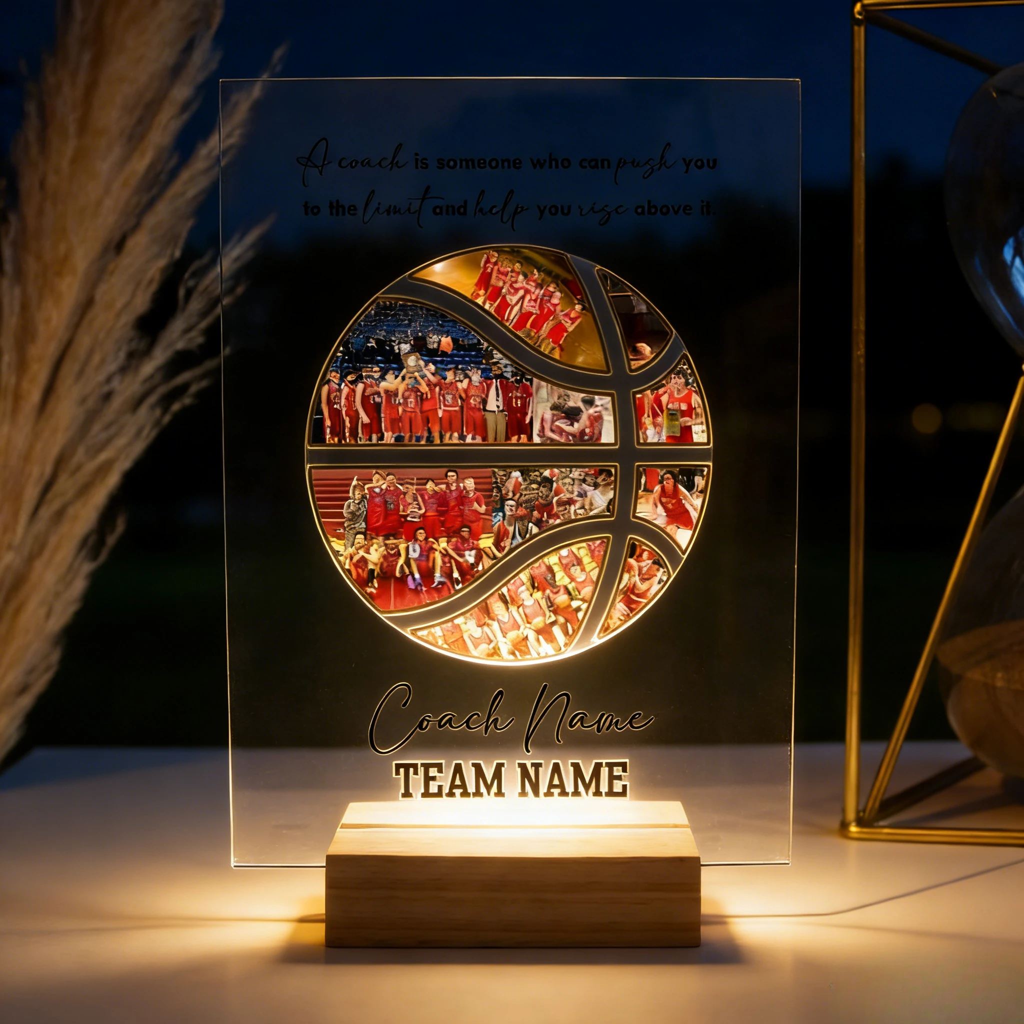 Custom Basketball Rugby Acrylic LED Plaque Personalized Photo Night Light Perfect Gift For Fans Players Coach And Team Members