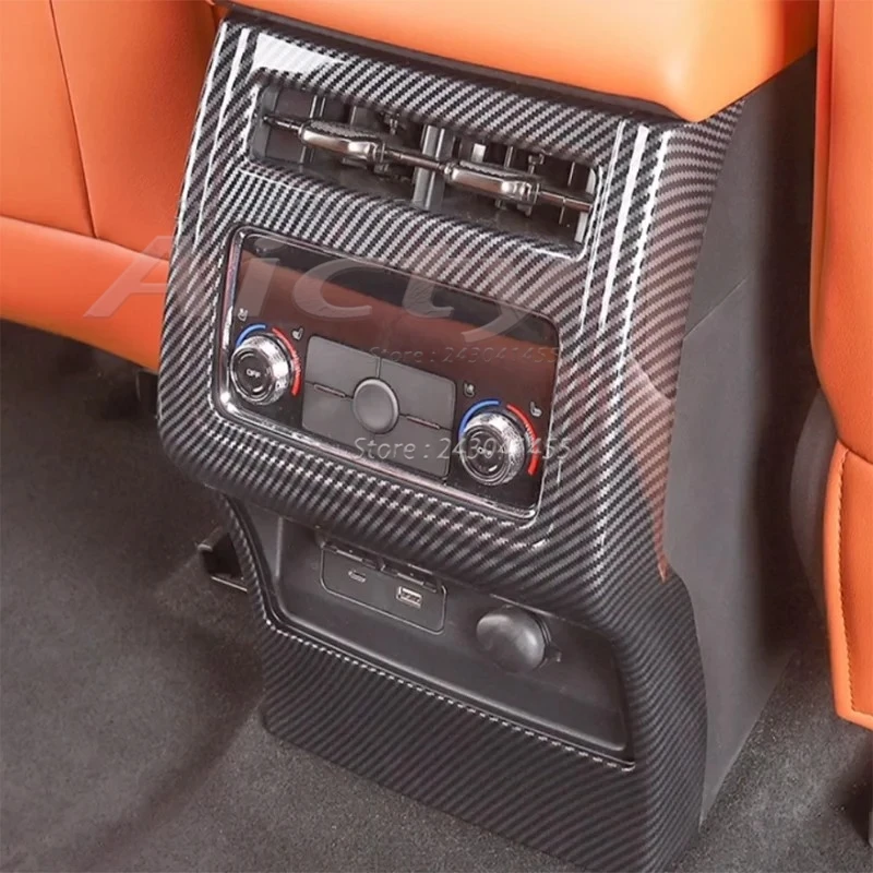 For GWM HAVAL H9 MKII 2024 2025 New H9 Carbon Wood Grain Rear Armrest Air Conditioner AC Vent Cover Anti Kick Hit Accessories