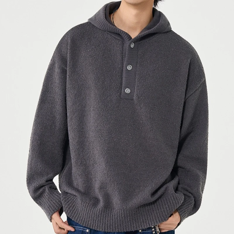 Trend Men's Casual Stand Collar Pullover Sweater Quarter Button Up Knit Sweater for Men Long Sleeve Cable Knit Sweatshirt