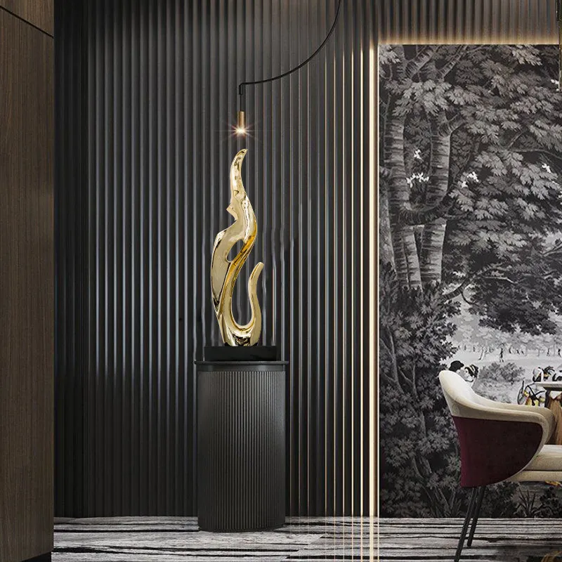 Luxury Abstract Art Flame Resin Sculpture Decoration 80cm Plating Entrance Hall Living Room TV Cabinet Hotel Desktop Decorations
