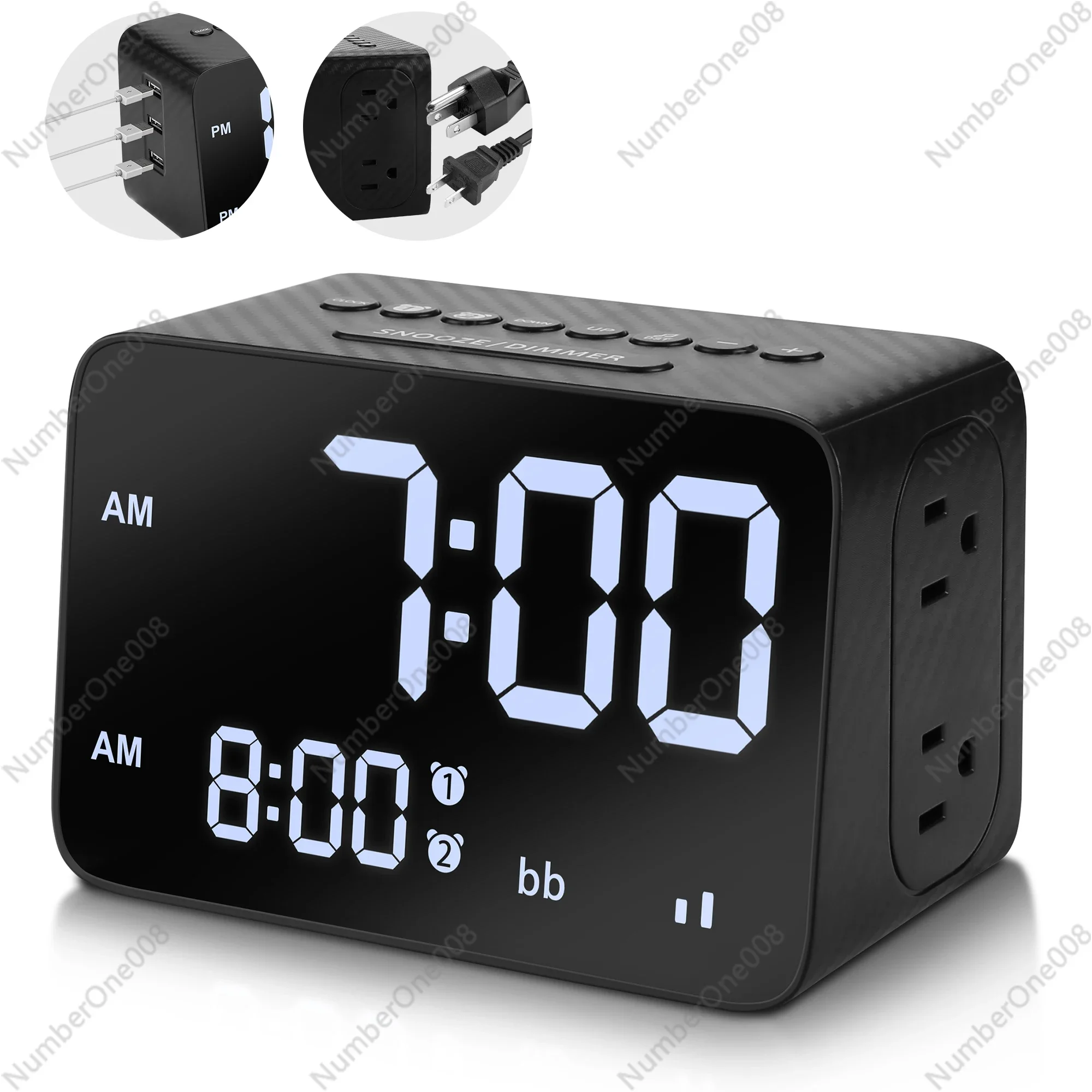 

Multi-Function LED Digital Hotel Dual Alarm Clock with USB Charging, Power Outlet, Sunrise Wake Light, White Noise Machine