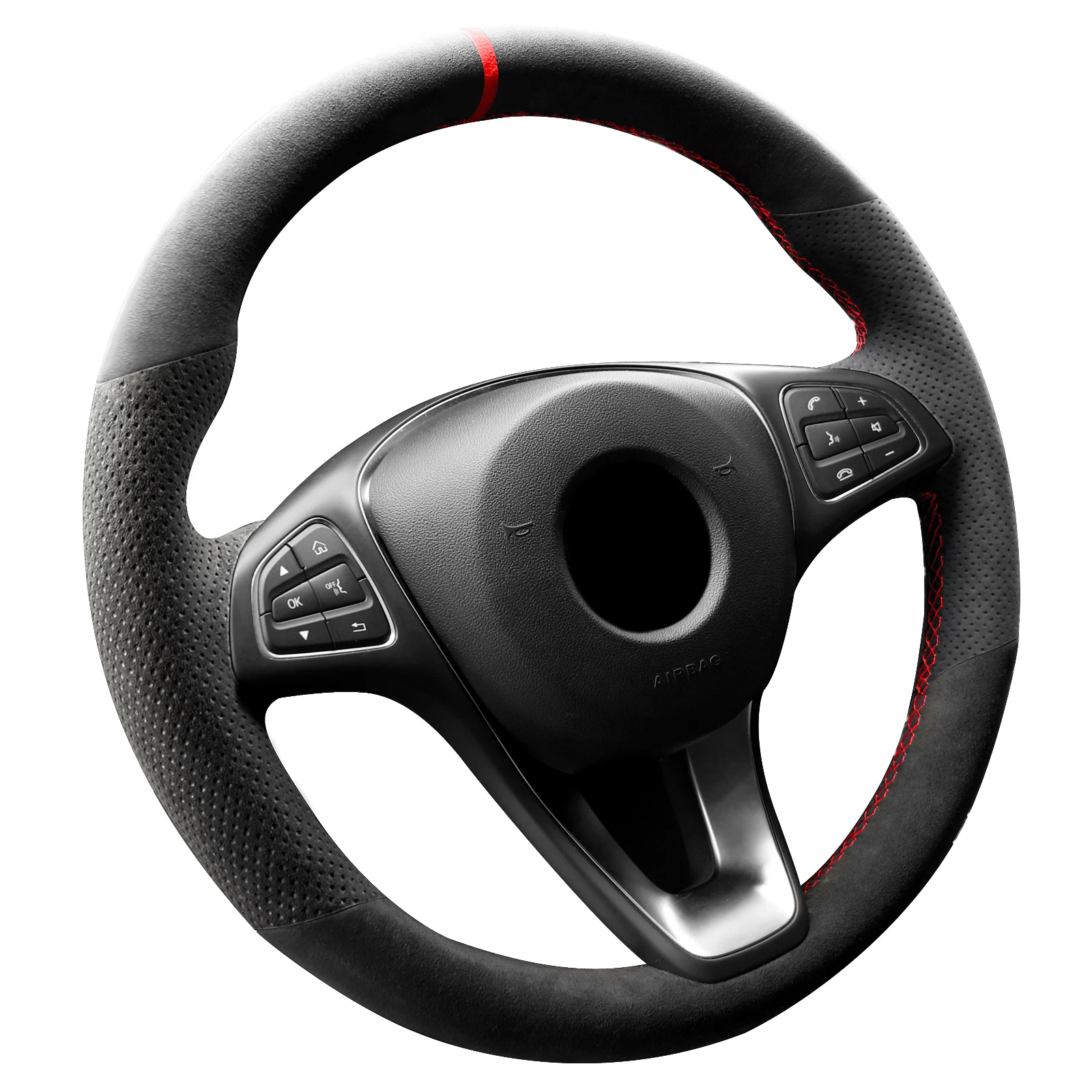 Alfanxi Hand Stitch Alcantara Steering Wheel Cover for Benz A180 A200 B180 B200 C180 C200 C260 C300 E200 E300 CLS260 CLS300