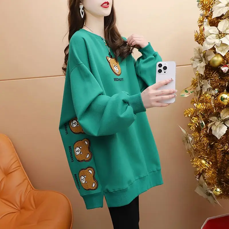 Fashion O-Neck Loose Embroidery Cartoon Sweatshirts Female Clothing 2023 Autumn Winter Oversized Korean Tops Casual Sweatshirts