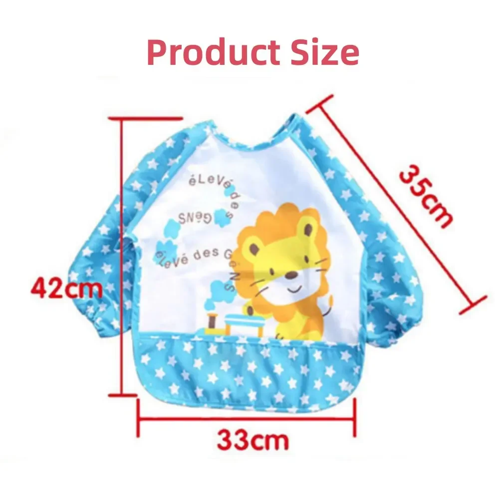 Waterproof Polyester Baby Bib, Long Sleeve, Cartoon Bib, Washable Full Cover, Bib Over Clothes