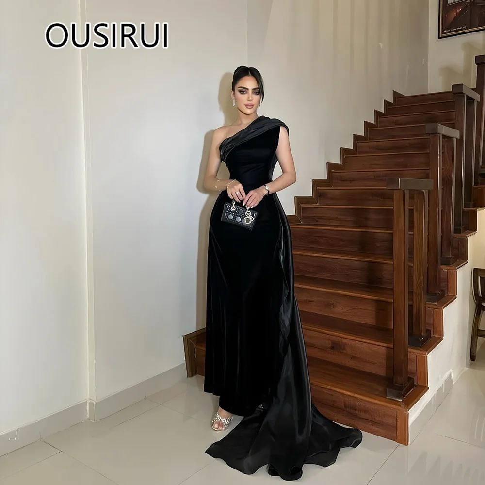 Modest Saudi Arab One Shoulder Satin Pleated Evening Bridal Dress Court Sleeveless Evening Gown Long Custom Made