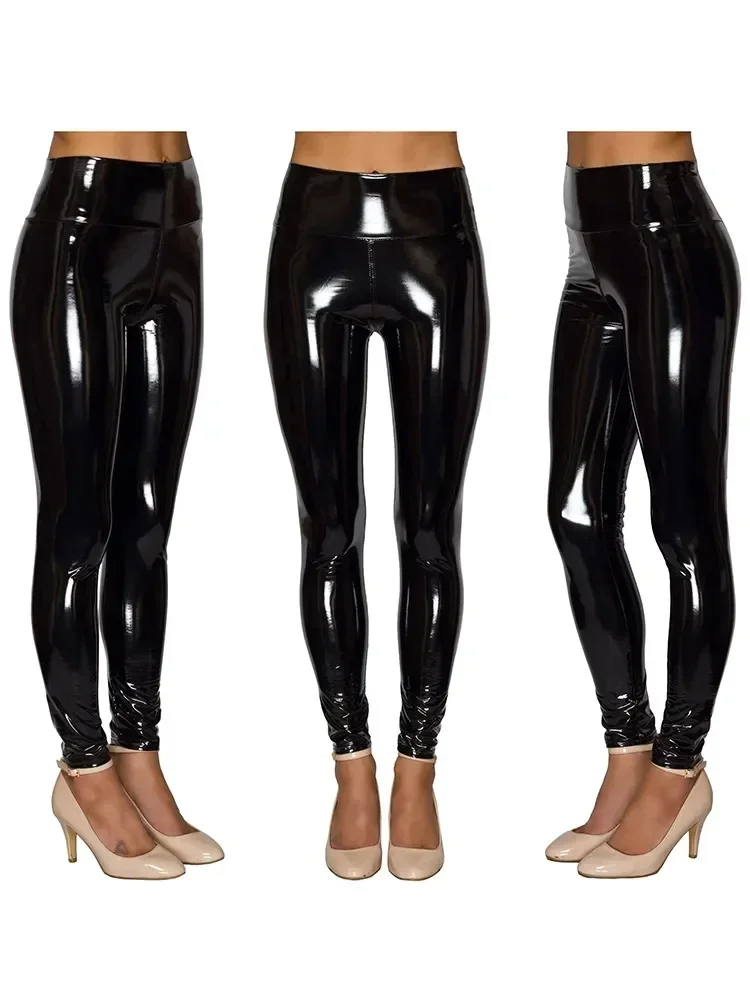 Women Bodycon Faux Latex Leggings Stretch Leather Pencil Pants Sexy PU Wetlook High Waist Seameless Trousers Custom Clubwear New