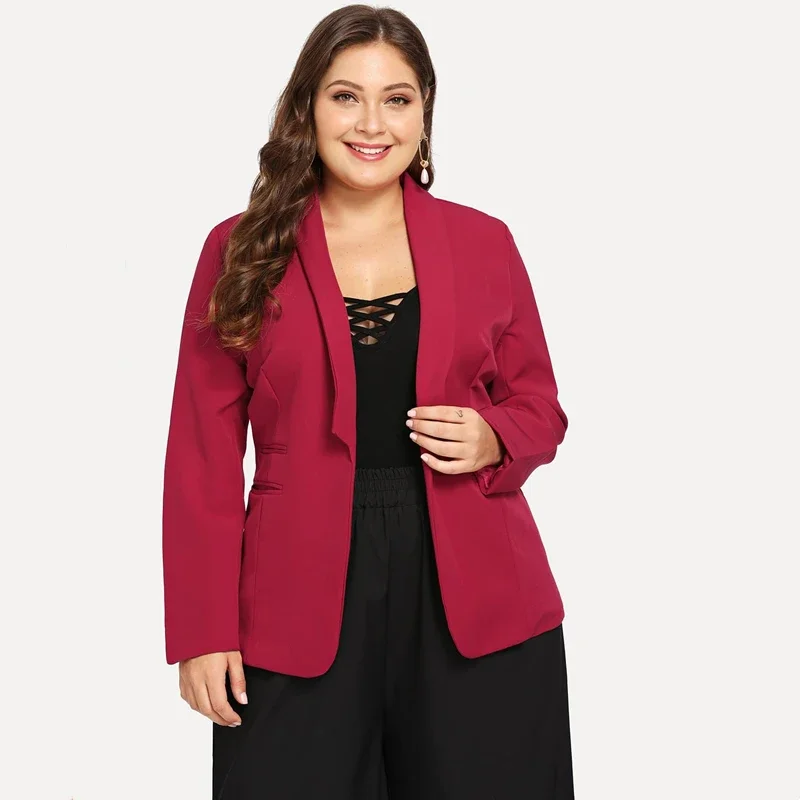 Plus Size Elegant Spring Autumn Blazer Women Long Sleeve Open Front Loose Jacket Coat Large Size Business Casual Blazer 6XL 7XL