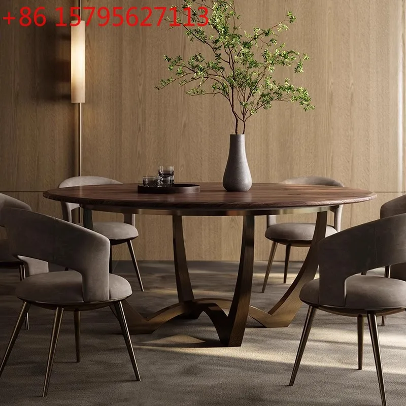 

Итальянский минималистичный светлый роскошный круглый стол из черного ореха, обеденный стол для гостиной, большой плоский пол, домашний ретро круглый обеденный стол