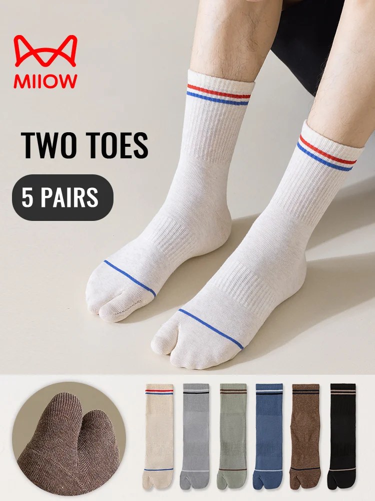 MiiOW Calzini Tabi giapponesi Calzini con punta divisa da uomo 100% puro cotone Calzino lungo Cinque dita Calzino a due dita Ninja Geta Calzino antiodore Sport