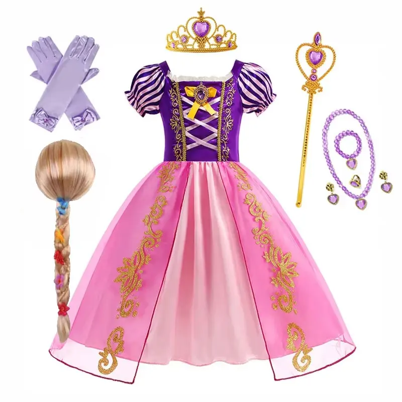 Rapunzel Costume for Girls Princess Dress Cosplay Tangled Halloween Carnival Birthday Party Fancy Gown Outfit Clothes