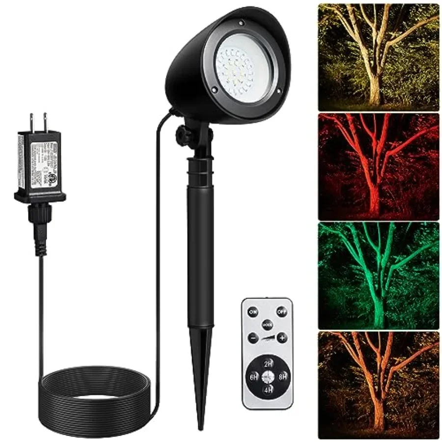 Outdoor Remote Control LED Spotlights with Timer Function for Yard Trees and Garden Decorations Waterproof Design with 10FT Ext