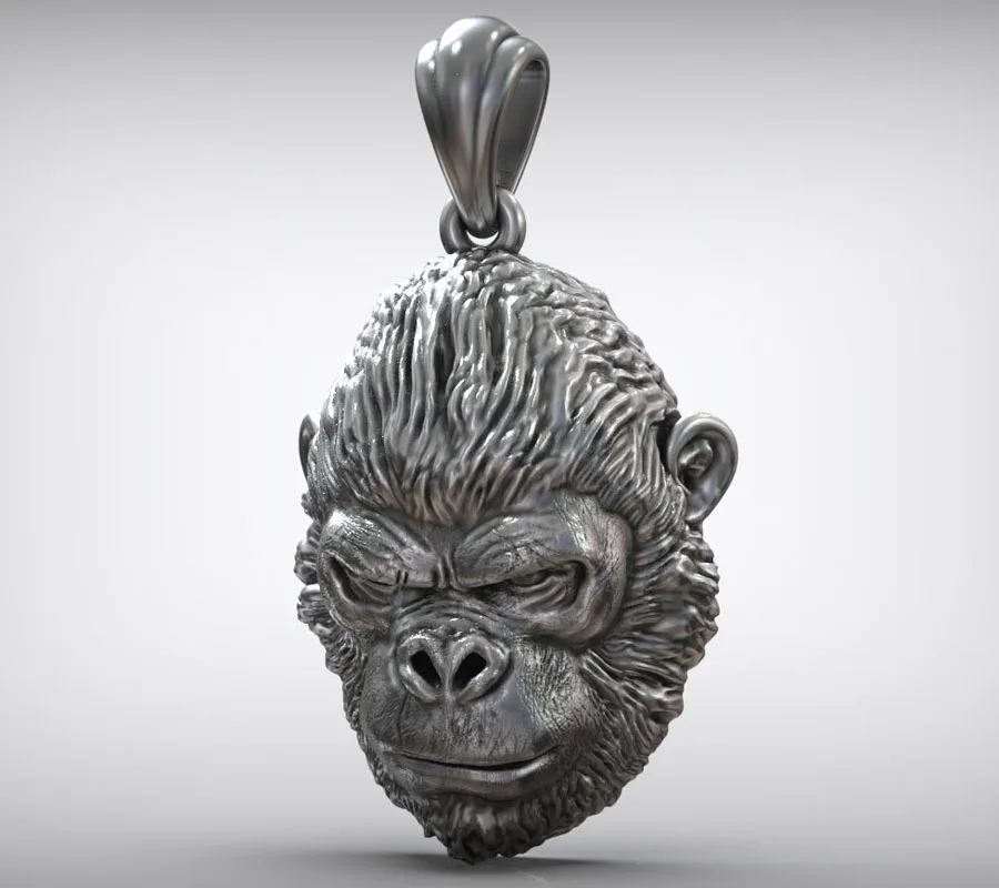 16g 3D Big African Black Gorilla Monkey King Full Of Power Mens Pendant  Customized 925 SOLID STERLING Silver Pendant