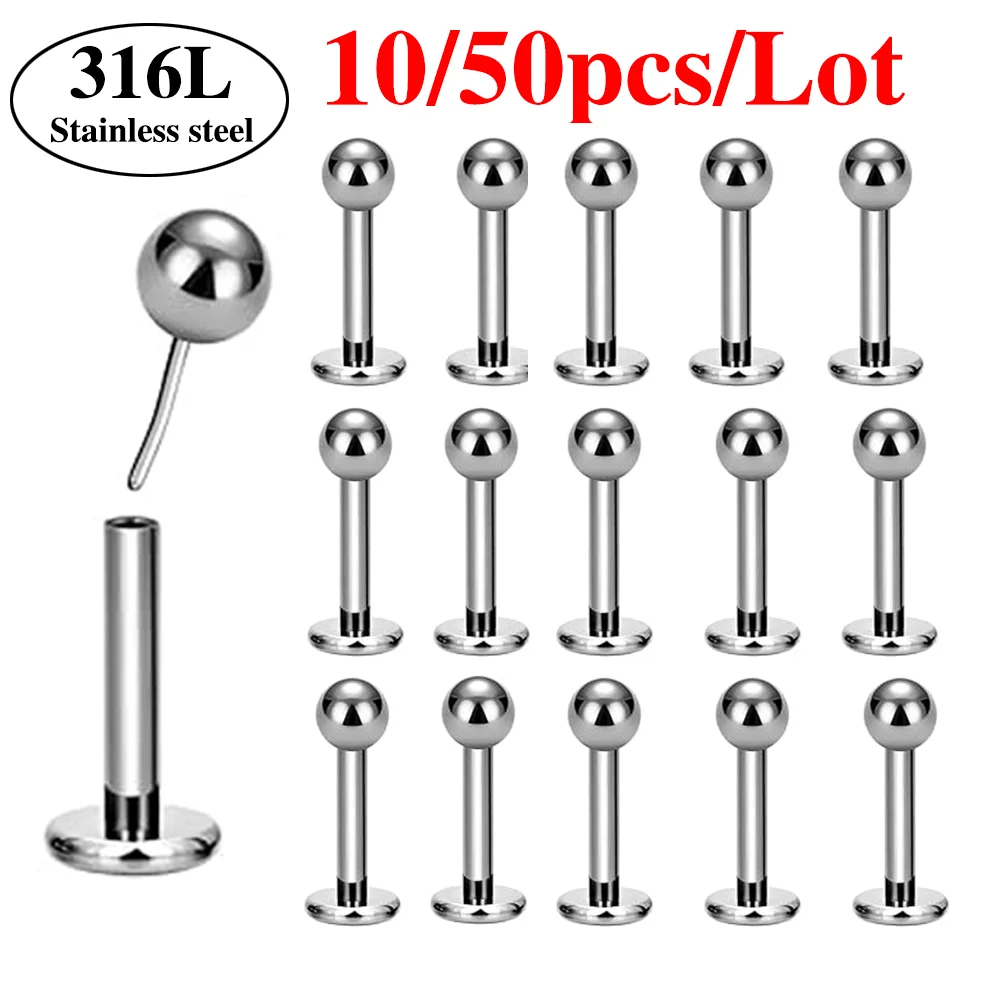 

10/50pcs Threadless Push in Labret Ball Monroe Ear Stud Stainless Steel Cartilage Helix Tragus Daith Earring Piercing Jewelry