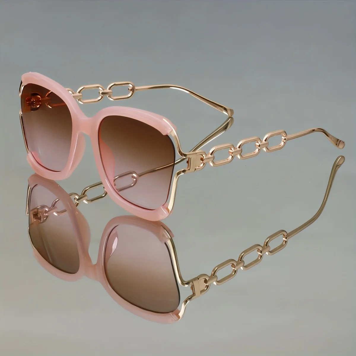 Gafas de Moda Vintage Cuadradas/Redondas Extra Grandes para Hombre y Mujer - Montura Grande - Gafas Decorativas con Cadena para la Cabeza