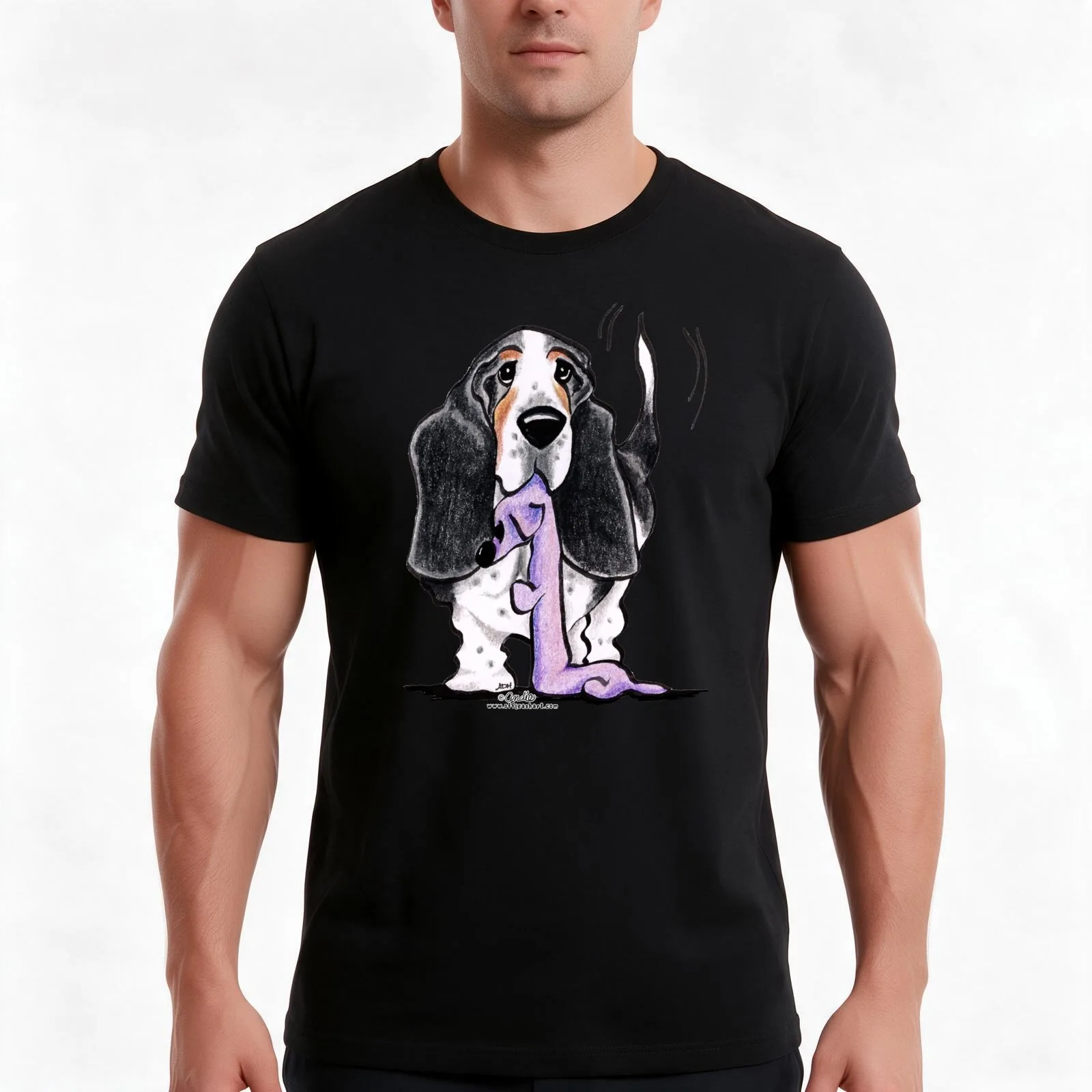 Black/Tan Basset Hound Lets Play T-Shirt, Summer Casual Cotton Tee, Oversized Streetwear Tops, Vintage Graphic Print