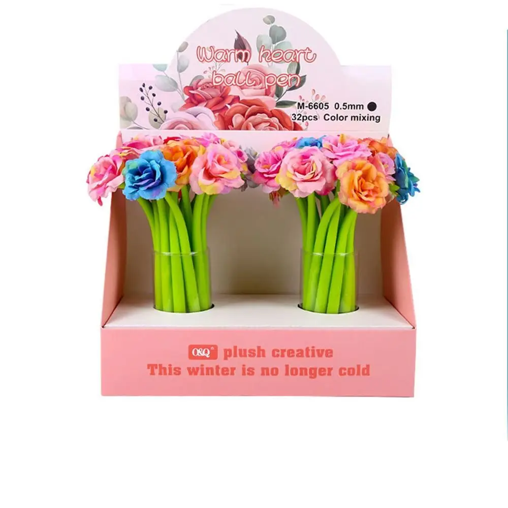 Simulation Rose Flower Artificial Rose Pens Neutral Gel Pen Writing Signature Pen Signing Quick-Drying Dancing Flower Pen