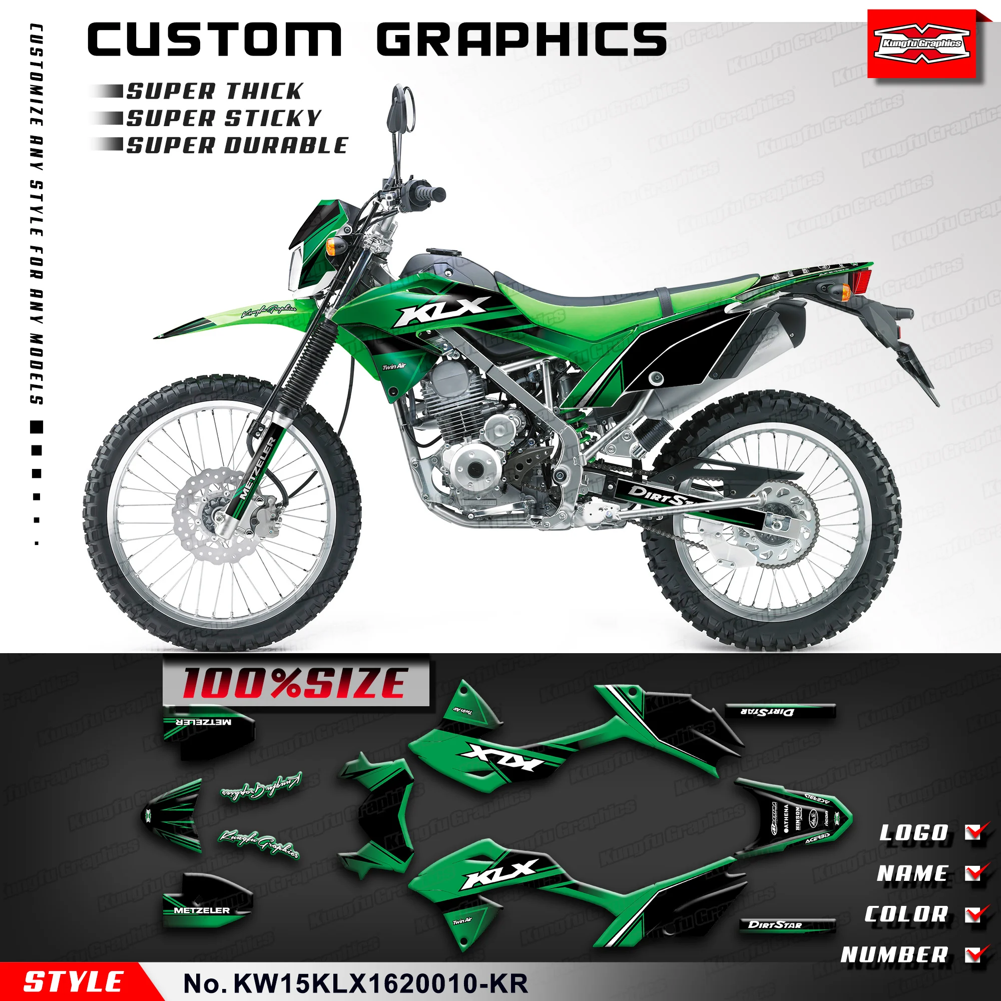

Набор графических наклеек KUNGFU GRAPHICS Dirtbike для Kawasaki KLX150BF KLX150L 2016 2017 2018 2019 2020 2022, KW15KLX 1620010 -KR