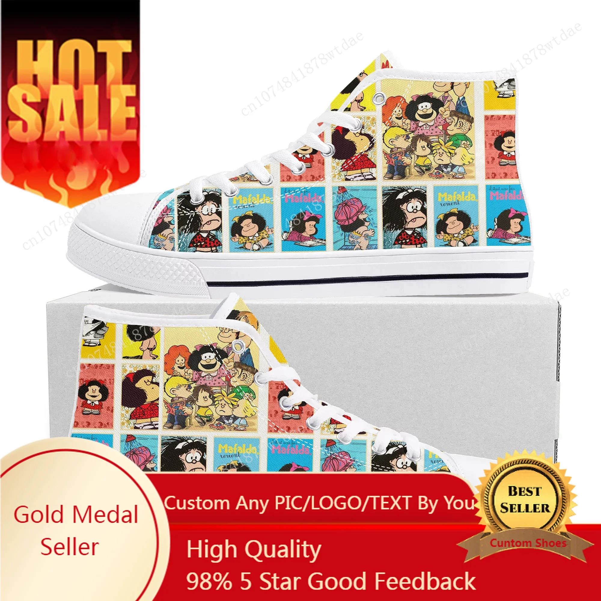 

Mafalda High Top Sneakers Mens Womens Teenager High Quality Canvas Sneaker Cute Comics Manga Cartoon Couple Customized Shoes