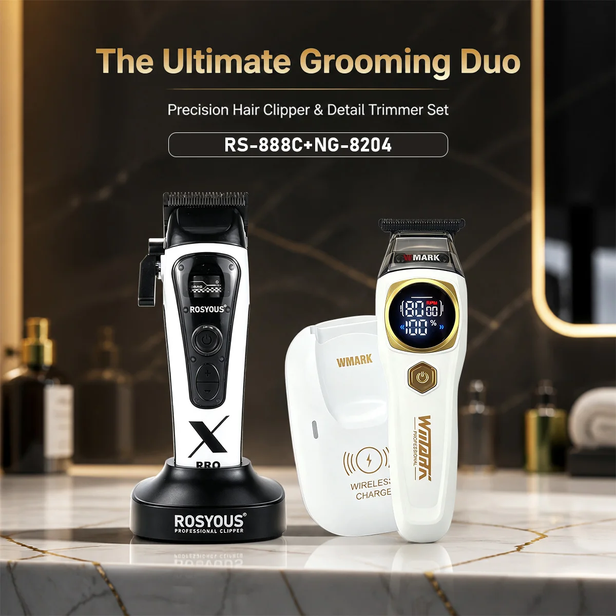 WMARK Professional Hair Clipper Kit for Men 8000RPM External Rotor Brushless Motor Finishing Machine ROSYOUS